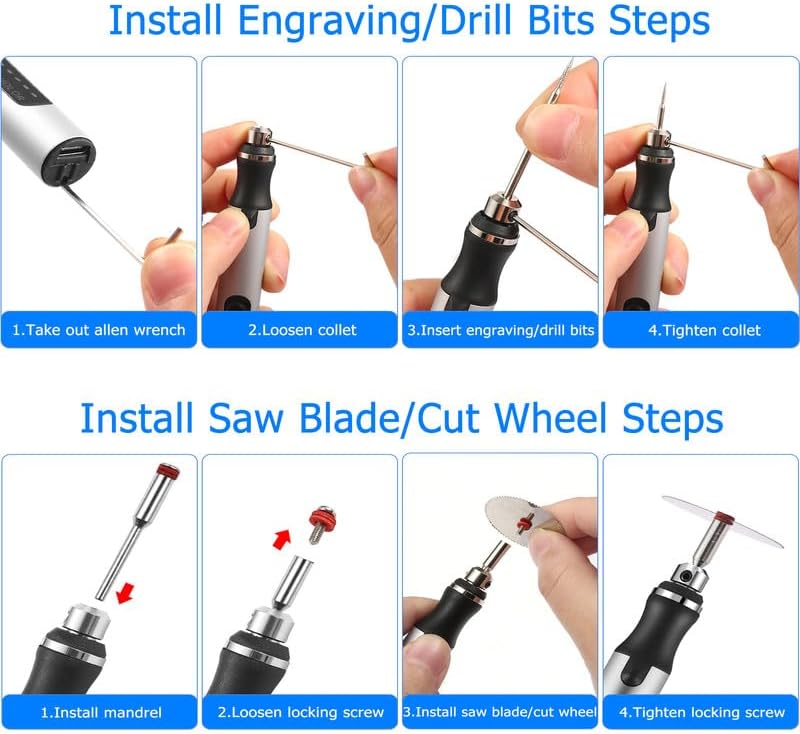 Uolor USB Rechargable Engraving Pen with 42 Bits, Mini Electric DIY Engraver Cordless Rotary Tools Portable Engraving Tool for Jewelry Wood Metal Stone Plastic Glass Etching - Image 4